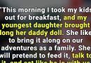 Young Girl Eating Breakfast With Her “Daddy Doll”